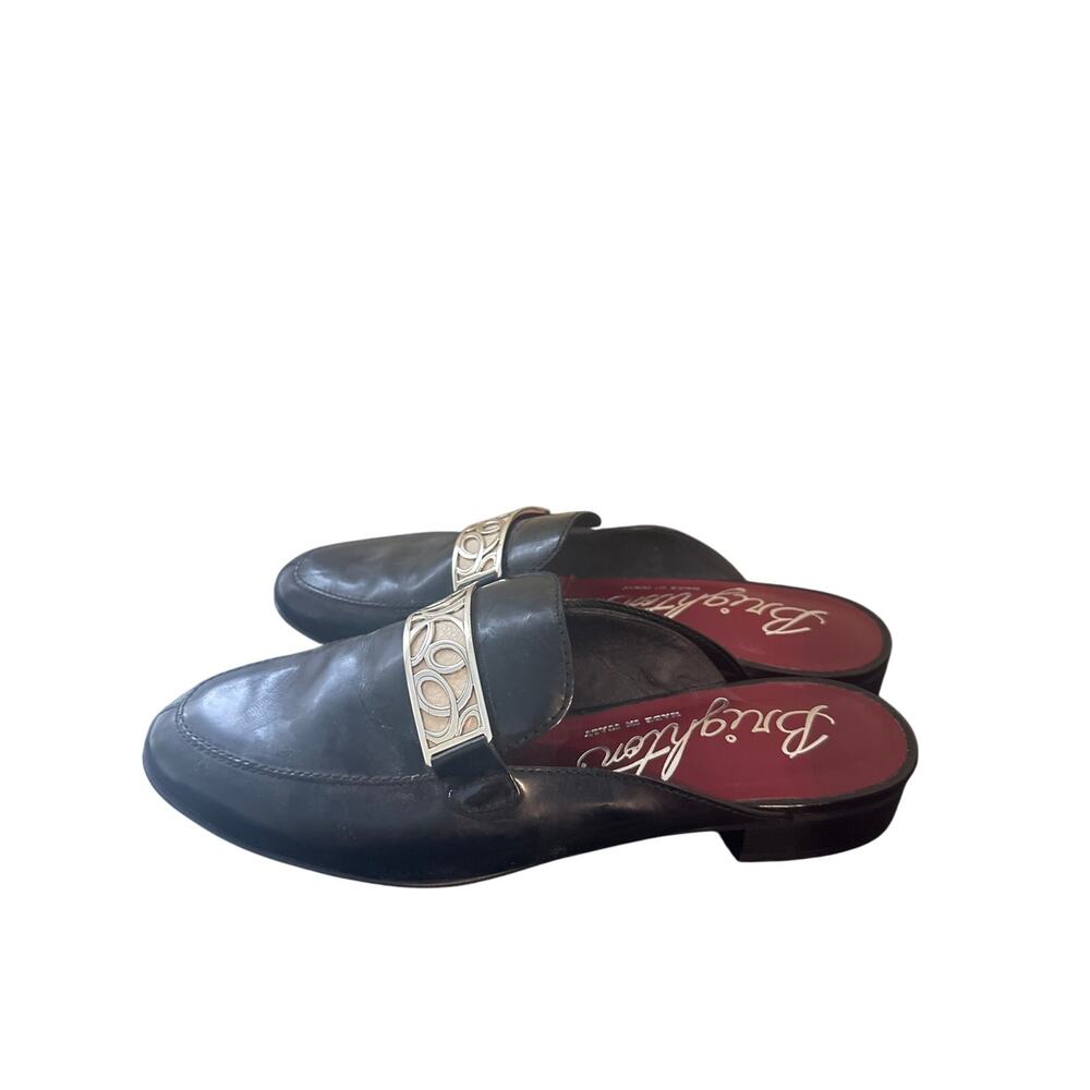Brighton black leather mules with silver-plated hardware 8.5 E